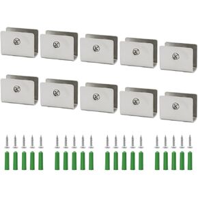 Glass Clamp Glass Bracket, 10 PCS Glass Holder Metal Casting, TTZEZE Stainless Steel Flat Back Square Glass Clip Polished for Handrail,Staircase,Balustrade,Display Cabinet,Partitions,Laminates
