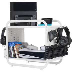 Mythinglogic Gaming Station Organizer, Metal Game Controller Holder Organizer, Video Game Console Storage Rack for PS5/PS4/Xbox/Switch/Gaming Accessories, White