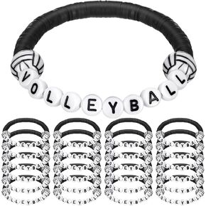 24 Pcs Volleyball Bracelets Volleyball Party Favors Charm Volleyball Bracelet Stackable Clay Beaded Bracelets for Volleyball Senior Night Gifts Teens Team Volleyball Party Decor(Black)