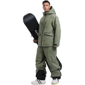 GSOU SNOW Mens Ski Jacket and Pants Set Ski Suit Snowboard Bibs Snowsuit Snow Coats Waterproof Hooded