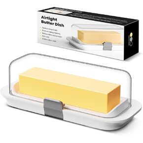 Butter Dish with Lid for Countertop and Refrigerator Door Shelf, Airtight Butter Keeper Container, Butter Holder for East/West Coast Butter, BPA-free, Microwave/Dishwasher Safe