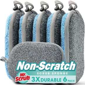 Sponges Kitchen Dish Sponge for Washing Dishes Cleaning Kitchen, All-Purpose, 6 Pack, Non Scratch, Rough Scrubbers Side for Non-Stick Cookware, Soft Microfiber Scrub Side for Dishes, Mr. Scrub