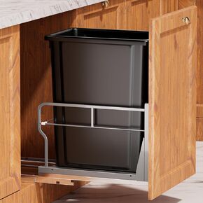 Pull Out Trash Can Under Cabinet with 2*10Gal Garbage Can, Cabinet Trash Can Pull Out Kit with Soft-Close Slides, Under Sink Trash Can with Door Mounting Kit for Minimum Cabinets Opening 15" W