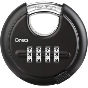 DAYGOS Combination Disc Padlocks for Outdoor - Heavy Duty 4 Digit Code Lock, Combo Discus Lock for Storage Unit,Gate,Fence,Traile(3/8-in Shackle,1PCS,Black)