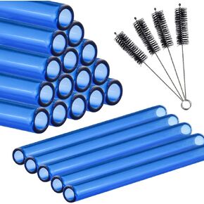 20 pcs 6 Inch Glass Blowing Tubes, Blue Glass Tubes, 12 mm OD 10 mm ID 2mm Thick Wall Glass Borosilicate Blowing Tubing with 4 Cleaning Brush for Art DIY