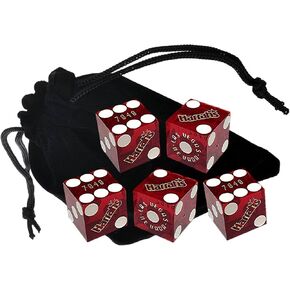 مجموعة من 5 قطع نرد أصلية من كازينو لاس فيجاس مقاس 19 ملم مع أرقام تسلسلية متطابقة (Harrah's (أحمر داكن مصقول)) in Kuwait