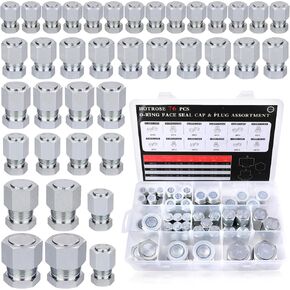 76 Pcs ORFS Cap & Plug Assortment Kit, Heavy Duty Seal Adapter Set for Hydraulic Hose Tube and Pipe, O-Ring Flat Face Seal Fittings with Precision Threading, Dash Sizes 4 6 8 10 12 16