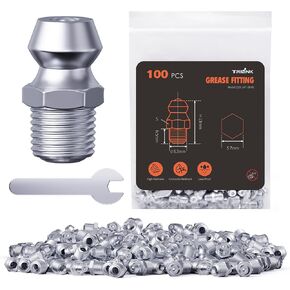 1/4"-28 Zerk Grease Fittings, SAE Grease Nipples with Straight, Grease Fittings Kit with Wrench for Quick Installation – Ideal for Automotive, Agricultural & Industrial Machinery (100pcs)