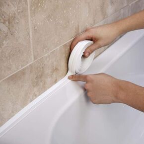 2 Pack Caulk Tape,Bathroom Corner Caulking Tape,Self-Adhesive Sealing Tape Used for Kitchen Sink,Toilet, Bathroom Bathtub, Tub Floor Wall Edge Protector Strip(1.5 inch*10.5 feet;White,2pcs