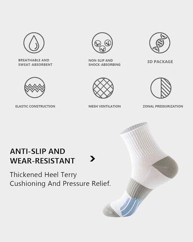 جوارب رياضية للرجال جوارب كرة السلة مبطنة مضغوطة 5 أزواج مع جوارب رياضية داعمة للقوس 6-12 in Kuwait