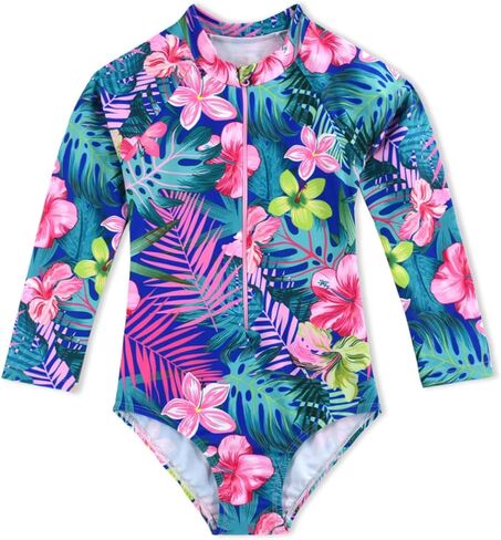 Girls Swimsuits One Pieces Long Sleeve Swimwear UPF50+ Toddler Kids Zipper Sun Protection Bathing Suits Sizes 2-12 in Kuwait