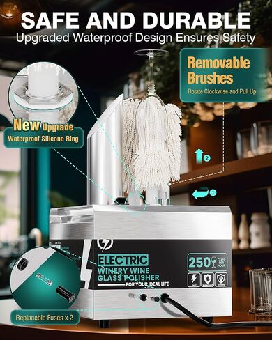 آلة تلميع زجاج النبيذ - 3 فرش 250 كوب / ساعة مجفف أوتوماتيكي كهربائي تجاري مع 304 من الفولاذ المقاوم للصدأ، 100% قطن، طاقة عالية 1150 وات، تجفيف بالهواء 140 درجة فهرنهايت لمطبخ البار والمطعم in Kuwait
