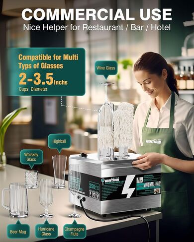 آلة تلميع زجاج النبيذ - 3 فرش 250 كوب / ساعة مجفف أوتوماتيكي كهربائي تجاري مع 304 من الفولاذ المقاوم للصدأ، 100% قطن، طاقة عالية 1150 وات، تجفيف بالهواء 140 درجة فهرنهايت لمطبخ البار والمطعم in Kuwait