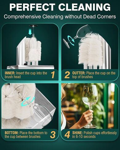 آلة تلميع زجاج النبيذ - 3 فرش 250 كوب / ساعة مجفف أوتوماتيكي كهربائي تجاري مع 304 من الفولاذ المقاوم للصدأ، 100% قطن، طاقة عالية 1150 وات، تجفيف بالهواء 140 درجة فهرنهايت لمطبخ البار والمطعم in Kuwait