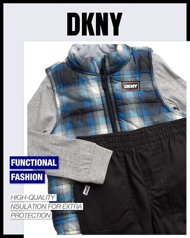 طقم بناطيل للأولاد من DKNY - سترة منتفخة معزولة مكونة من 3 قطع، قمصان وسراويل طويلة الأكمام للأولاد (مقاسات الرضع: 12M-24M) in Saudi Arabia