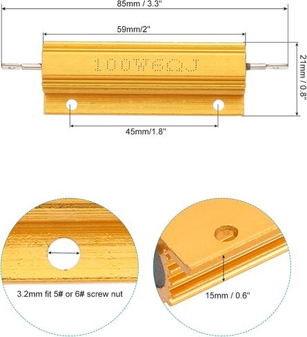 PATIKIL 100W 6 أوم الألومنيوم شل المقاوم، 4 حزمة الألومنيوم الإسكان المقاوم يقع في حالة Wirewound المقاومات المسمار الحنفية السلطة المقاوم 5٪ التسامح، الذهبي in Saudi Arabia