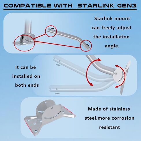 Adjustable Starlink Gen 3 Roof Mount, Ybervont Starlink Mounting Kit Gen 3 for Starlink Internet Kit Satellite, Stainless Steel Heavy Duty Pivot Starlink Pole Mount with Starlink Gen 3 Pipe Adapter in Saudi Arabia