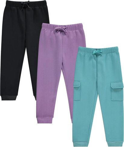 Girls' Cotton Blend Jogger Pants Set - Comfortable, Stylish, and Durable - Pack of 3 with Drawstring in Kuwait