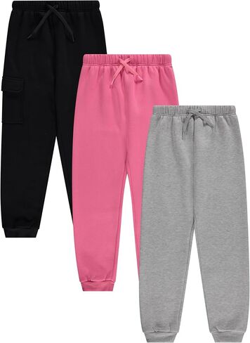 Girls' Cotton Blend Jogger Pants Set - Comfortable, Stylish, and Durable - Pack of 3 with Drawstring in Kuwait