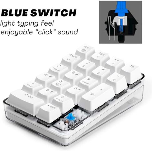 لوحة أرقام سلكية ميكانيكية مكونة من 21 مفتاحًا لأجهزة الكمبيوتر المحمول مع لوحة أرقام USB بإضاءة خلفية LED زرقاء لأجهزة الكمبيوتر المحمول والكمبيوتر المكتبي (مفتاح بني) in Saudi Arabia