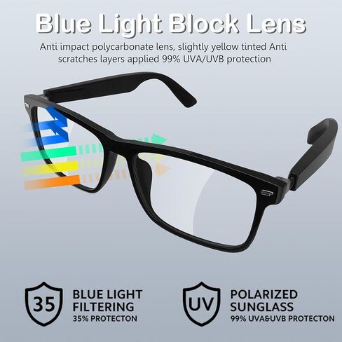 Smart Bluetooth Glasses for Men Women with 2 Speakers,Blue Light Filter,Music/Calling,Voice Assistant,13 Min Charge (KX04S) in Saudi Arabia
