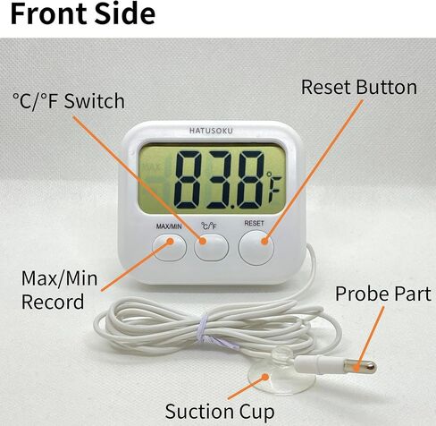 Digital Thermometer with External Sensor, Magnet, Suction Cup, Water Thermometer, Aquarium, Refrigerator, Freezer (Black) in Saudi Arabia