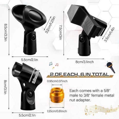 6 عبوات من حامل الميكروفون لحامل الميكروفون وحامل الميكروفون لحامل الميكروفون العالمي القابل للتعديل وحامل الميكروفونات المحمولة مع محول برغي أنثى 5/8 بوصة إلى 3/8 بوصة in Kuwait