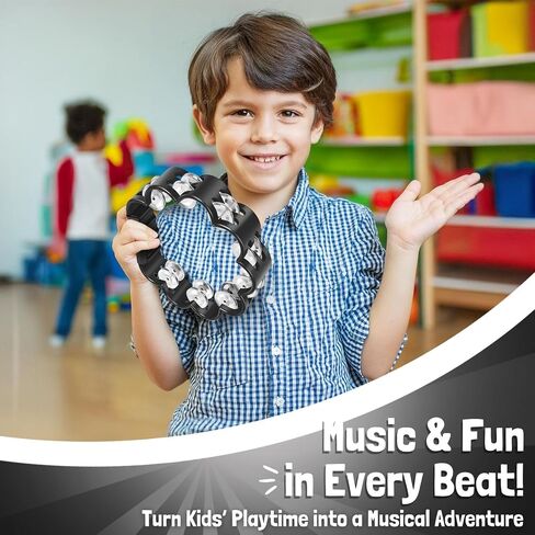 Flexzion Flower Tambourine - 8 Inch Handheld Percussion Instrument w/Metal Jingles & Ergonomic Grip - Small Tambourines for Adults, Kids, Church, Parties, & Musical Events (Black) in Kuwait