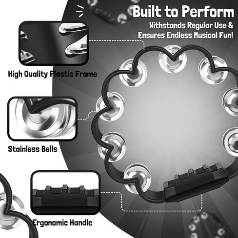 Flexzion Flower Tambourine - 8 Inch Handheld Percussion Instrument w/Metal Jingles & Ergonomic Grip - Small Tambourines for Adults, Kids, Church, Parties, & Musical Events (Black) in Kuwait