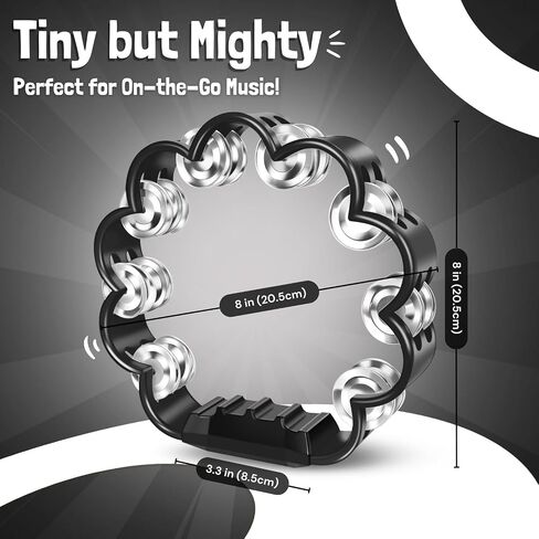 Flexzion Flower Tambourine - 8 Inch Handheld Percussion Instrument w/Metal Jingles & Ergonomic Grip - Small Tambourines for Adults, Kids, Church, Parties, & Musical Events (Black) in Kuwait