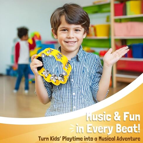 Flexzion Flower Tambourine - 8 Inch Handheld Percussion Instrument w/Metal Jingles & Ergonomic Grip - Small Tambourines for Adults, Kids, Church, Parties, & Musical Events (Black) in Kuwait