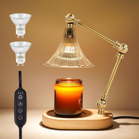 Dual-Mount Flower Candle Warmer Lamp - Wall-Mounted or Table Display, Adjustable Dimmer with Timer, Wood Base Design, Safe Electric Candle Warmer for Scented Any Size Jars, Home Decor and Present in Saudi Arabia