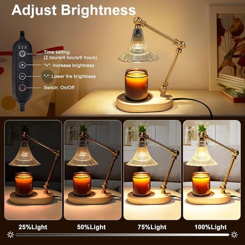 Dual-Mount Flower Candle Warmer Lamp - Wall-Mounted or Table Display, Adjustable Dimmer with Timer, Wood Base Design, Safe Electric Candle Warmer for Scented Any Size Jars, Home Decor and Present in Saudi Arabia