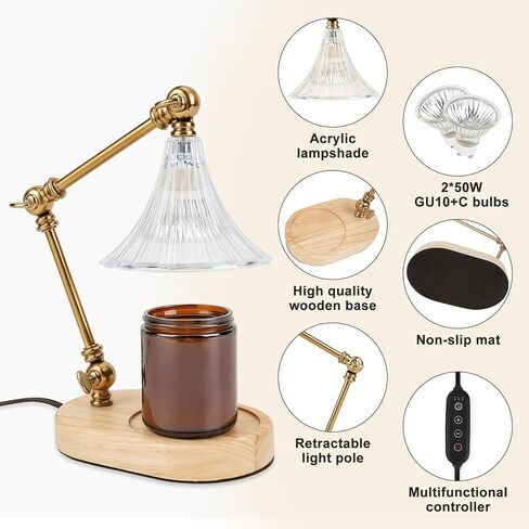 Dual-Mount Flower Candle Warmer Lamp - Wall-Mounted or Table Display, Adjustable Dimmer with Timer, Wood Base Design, Safe Electric Candle Warmer for Scented Any Size Jars, Home Decor and Present in Saudi Arabia