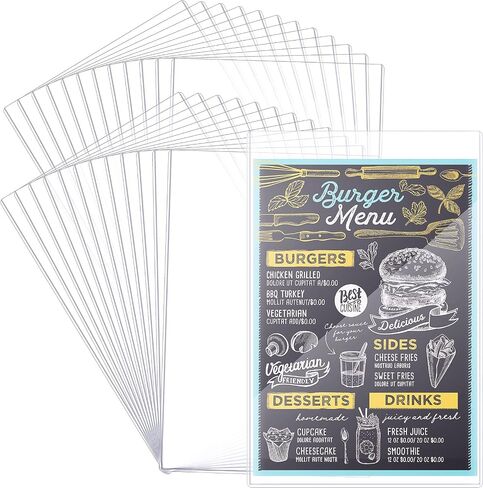 24 Pcs 11" x 17" Menu Cover, Rigid Print Protectors Double-Sided Clear Vinyl Menu Holder Heavy Duty Paper Sleeves Hard Plastic Poster Protector Sleeve for Page Sheet Photographs Document (24) in Saudi Arabia