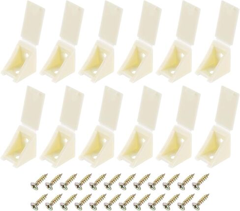 uxcell 12 Pcs 90 Degree Plastic Corner Braces, 20x17x20mm Shelf Right Angle Brackets with Screws for Cabinets Cupboards, Beige in Saudi Arabia
