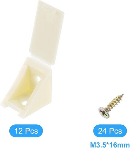 uxcell 12 Pcs 90 Degree Plastic Corner Braces, 20x17x20mm Shelf Right Angle Brackets with Screws for Cabinets Cupboards, Beige in Saudi Arabia