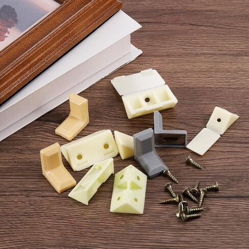 uxcell 12 Pcs 90 Degree Plastic Corner Braces, 20x17x20mm Shelf Right Angle Brackets with Screws for Cabinets Cupboards, Beige in Saudi Arabia