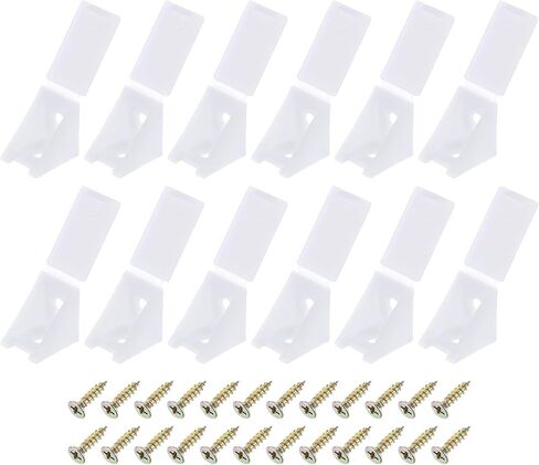 uxcell 12 Pcs 90 Degree Plastic Corner Braces, 20x17x20mm Shelf Right Angle Brackets with Screws for Cabinets Cupboards, Beige in Saudi Arabia