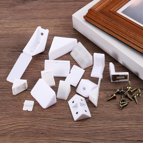 uxcell 100 Pcs 90 Degree Plastic Corner Braces, 20x17x20mm Shelf Right Angle Brackets with Screws for Cabinets Cupboards, Brown in Kuwait