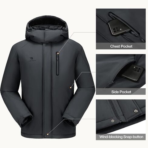 CAMEL CROWN Men's Winter Coats Waterproof Ski Jacket Snowboard Fleece Lining with Hood Parka Rain Jacket in Kuwait