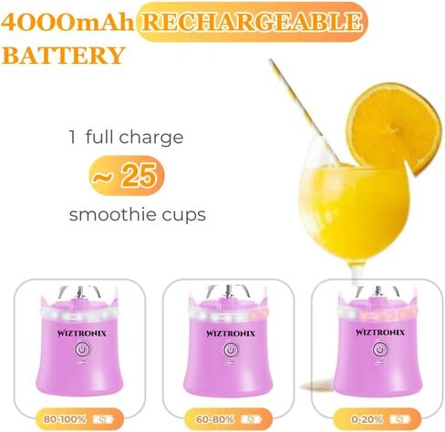 Cordless 21oz Portable Blender BPA Free With Personal Blender Cup, Best For Smoothie, Shakes, and Cocktails, With Durable Stainless Steel Blades, USB-C Rechargeable in Blue By WIZTRONIX in Saudi Arabia