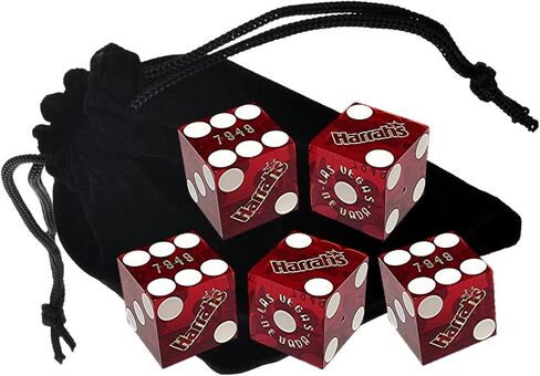 مجموعة من 5 قطع نرد أصلية من كازينو لاس فيجاس مقاس 19 ملم مع أرقام تسلسلية متطابقة (Harrah's (أحمر داكن مصقول)) in Kuwait