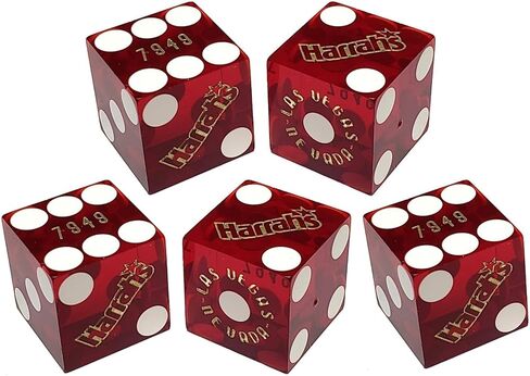مجموعة من 5 قطع نرد أصلية من كازينو لاس فيجاس مقاس 19 ملم مع أرقام تسلسلية متطابقة (Harrah's (أحمر داكن مصقول)) in Kuwait