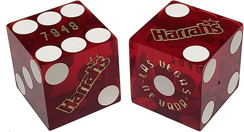 مجموعة من 5 قطع نرد أصلية من كازينو لاس فيجاس مقاس 19 ملم مع أرقام تسلسلية متطابقة (Harrah's (أحمر داكن مصقول)) in Kuwait