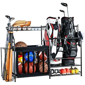 PLKOW Sports Equipment Organizer Garage Storage, Garage Ball Rack, Sports Gear Organizer for Garage