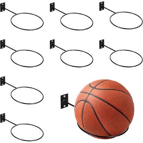 8 Pcs Basketball Holder Wall Mount, Threan Mounted Ball Wall Storage Display Ball Storage Universal Ball Rack Metal Ball Holder for Basketball Football Volleyball Soccer Storage Display Black
