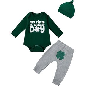Baby Boys' Outfit Set My First St Patrick's Day Long Sleeve Clover Romper