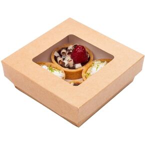 Restaurantware Cafe Vision 13 Ounce Dessert Boxes With Window 200 Sturdy Baking Boxes - Detachable Lid Greaseproof Kraft Paper Strawberry Gift Boxes For Desserts And Snacks