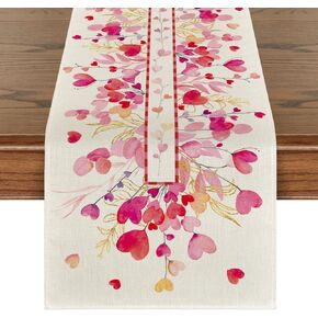 Artoid Mode Red Pink Heart Branch Valentine's Day Table Runner, Seasonal Leaf Kitchen Dining Table Decoration for Home Party Decor 13x72 Inch